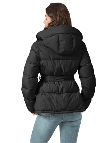Women's Winter Warm Puffer Jackets Slim Fit Water-Resistant Detachable Hooded with Belt3