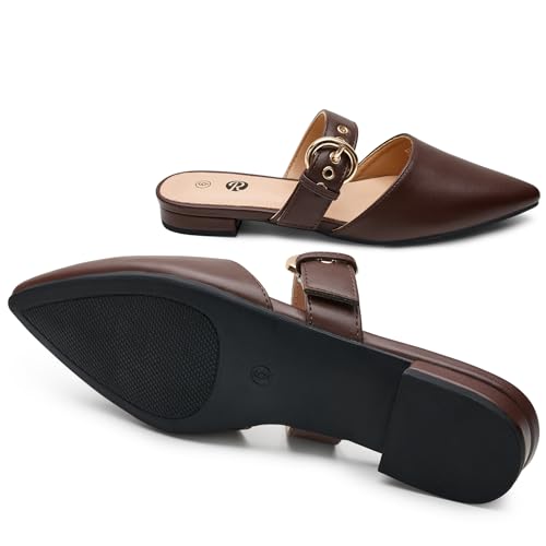 Image of Rekayla Mules for Women Adjustable Strap Pointed Toe Backless Loafer Shoes