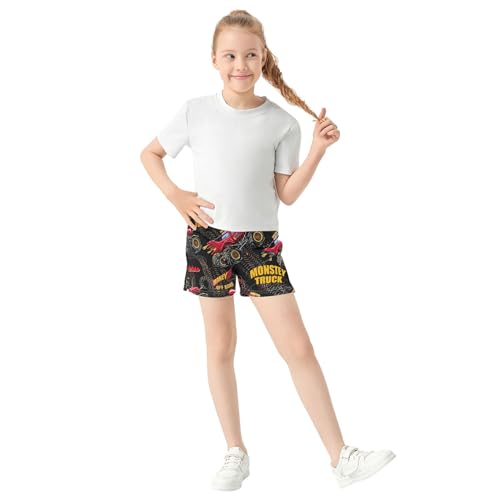 Girls Shorts Red Monster Truck Tires Cartoon Print Athletic Kids Summer Comfy Youth Pajama Sleep Shorts, X-Small2