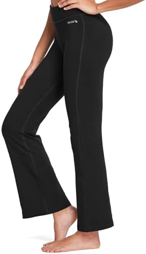 baleaf Damen Yogahose Baumwolle Lang Jogginghose Freizeithose Schlaghose Bauchkontrolle Arbeit Sporthose mit Taschen