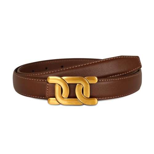 Relang Women's Belts with Gold Buckle, Fashion Waist Band, Elegant Ladies' Belt, Gift for Women Classic Brown Gold Square Buckle 25-26 (Pant 0-4)