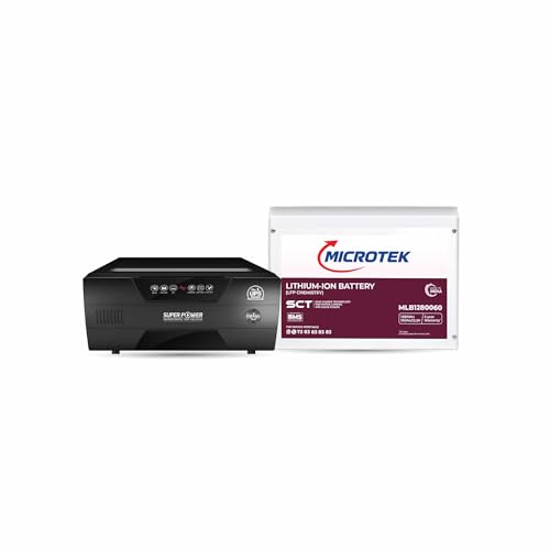Image of Microtek Combo - Super Power 1100 Advanced Digital Inverter (950VA /780W,12V) with Lithium-Ion Battery 12.8V /100Ah, 1280Wh LiFePO4 | SCT & BMS Technology, Faster Recharge, Longer Life, Compact & Safe