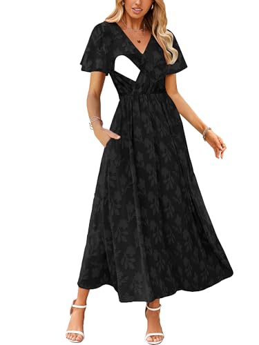 Image of CzzzyL Women's Nursing Boho Floral Dress Flowy Casual V Neck Short Sleeve Wedding Guest with Pockets