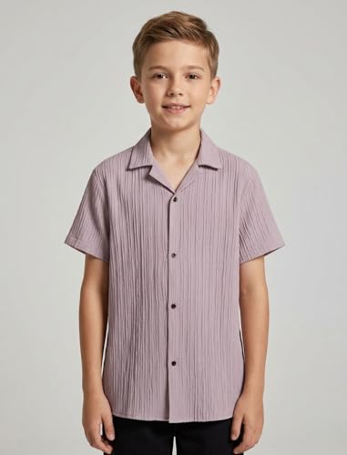Image of Vikita Enterprise Kid Boy's Cotton Solid Shirt with Spread Collar Neck Half Sleeves Button Closure Curved Hem Length | Shirt For Kids Boys