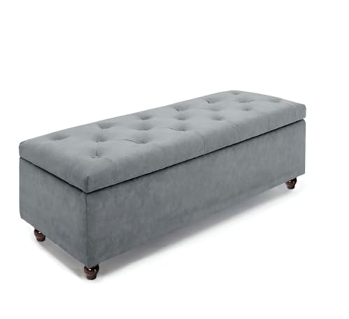 Image of LEGACY OF COMFORT Captain 2 Seater Sofa Ottoman Bench with Storage Velvet Fabric Ottoman Bench for Living Room Bedroom & Entryways (Grey)