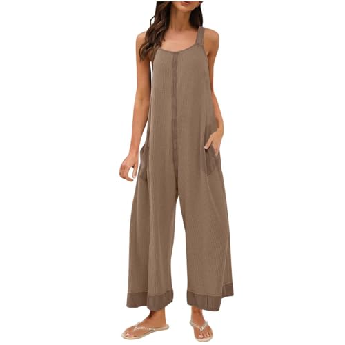Mono Mujer Verano Rebajas,Mono Peto Suelto Mujer Jumpsuit de Tirantes Anchos Verano Moda Petos de Pantalones Largo Casual Bolsillos Color Sólido Monos Pierna Ancha Playa Cómodo Pantalón Rompers
