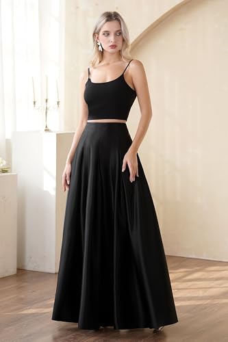 Women's Long Fashion High Waist A-Line Floor Length Satin Skirts with Pockets3