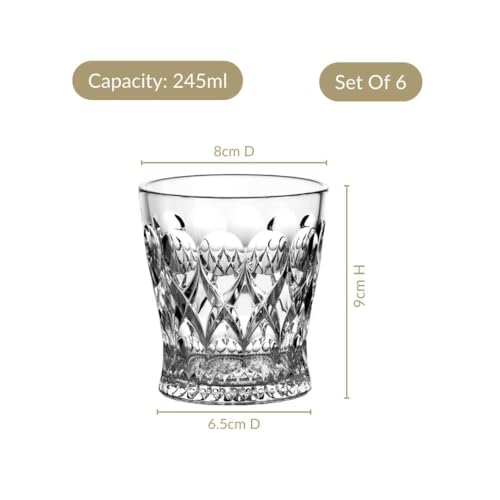 Image of Nestasia Transparent Set of 6 Small Juice Glasses (245 ml Each) - 100% Food Safe & Chip Resistant Embossed Tapering Tumblers - Ideal for Water, Tea, Coffee & Refreshments - Perfect for Gifting