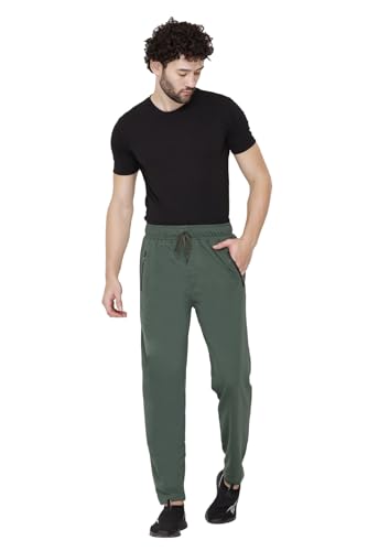 Image of Plus Size Cotton Loop Knit Lowers for Men with Zip Pocket, Night Pant, Sports Trouser, Gym n Lounge Wear Track Pant for Boys Olive 7XL