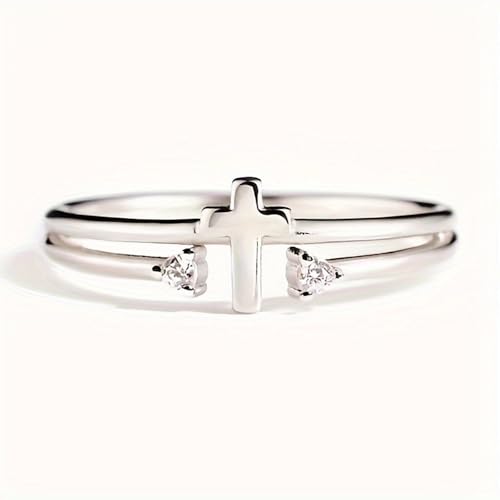 White Gold Plated Cubic Zirconia Elegant Minimalist Cross Design Statement Ring Personalized Accessory Ideal for Women's Daily Casual Wear Party Holiday Anniversary Love Jewelry Gift2