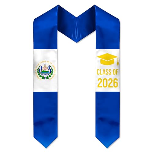 DASAOFA El Salvador Graduation Stole El Salvador Flag Graduation Sash Class of 2026 for International Graduates 72 Inches