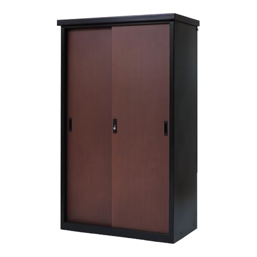 ヤマソロ 収納庫 スチール 鍵付き 可動棚 屋外 防錆 大容量 物置 倉庫 お洒落 DEBARA デバラ 61-101 (ブラック/ウッドブラウン, スタンダート)