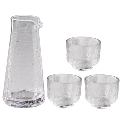 ERINGOGO 日式錘目模様ガラス清酒壺 一壺三杯 透明耐熱グラス酒器 家用バー飲み会向け