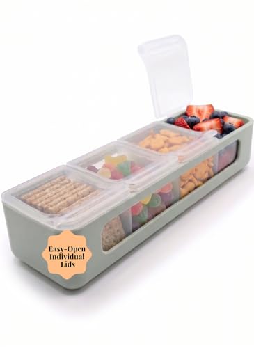 melii Snackle Box | 4 Compartment Snack Container with Individual Lids, BPA-Free Food Storage for Travel, School & On-the-Go Snacks, Kids & Family Organizer (Sage)