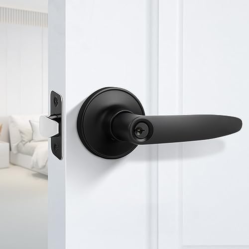 Gaurqiah Matte Black Keyed Entry Door Handle, Entrance Door Lever ...