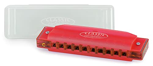 Classic Cantabile FBH-10 RD FunKids Mundharmonika C-Dur - Diatonische 10 Loch-Mundharmonika aus Kunststoff - Stimmzungen aus Phosphorbronze - ideal für Kinder - Inklusive Kunststoff-Etui - Rot