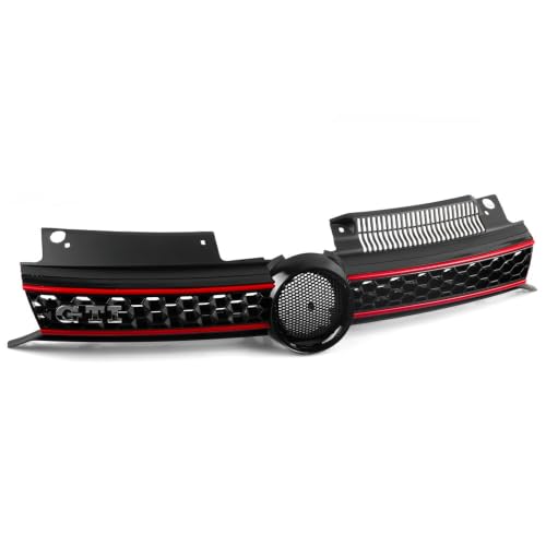 Image of ROBUST Gti Style Front Radiator Grille Black Red for VW Golf Mk6 5K0853651 2009-2013