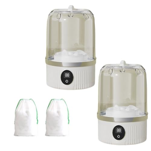 Minilavadora Portátil for Viajes: Impermeable, Recargable Y Con Control Táctil. Lavadora Inalámbrica De 3000 Mah for Ropa Interior, Sujetadores, Calcetines Y Ropa Interior(2*White)