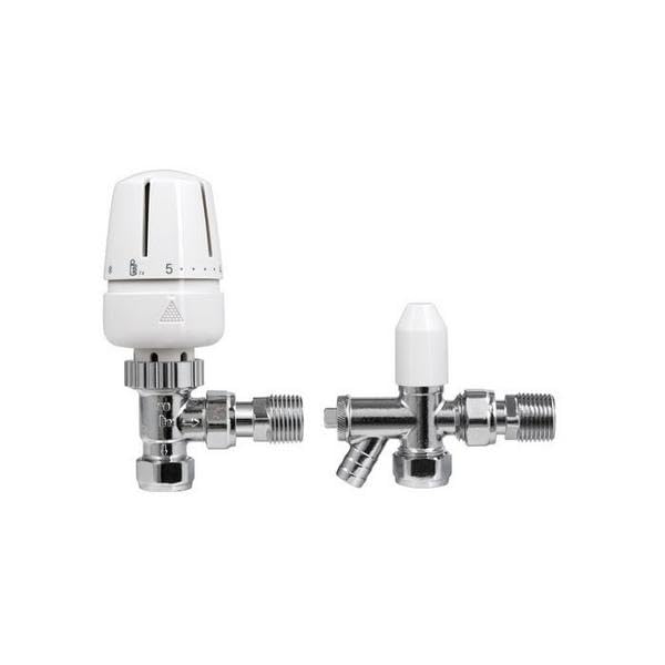 Center Angled Thermostatic Radiator Valve TRV 15mm with Lockshield Drain Off Pack C04169H522B