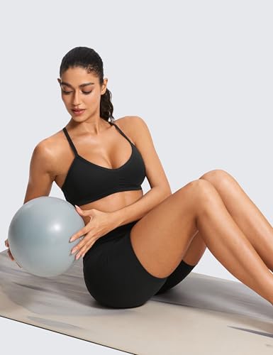 CRZ YOGA Butterluxe Womens Ruched V Neck Sports Bra - Y Back Spaghetti Thin Strap Wireless Padded Bra Yoga Crop Top - Image 3