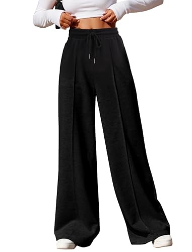 FireSwan Wide Leg Sweatpants Womens Drawstring Baggy Pants High Waisted Casual Lounge Trousers with Pockets Black