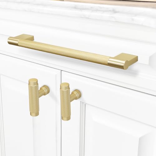 COTYKILEY 6 Pack 12.5 Inch(320mm) Brushed Brass Cabinet Handles Gold Knurled Kitchen Cabinet Pulls Cabinet Door Handles Kitchen Cabinet Hardware Cupboard Drawer Pulls Dresser Handles - Image 5