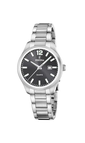 Festina Orologio Donna Analogico Acciaio Inossidabile 316L Argento - Quarzo - Vetro minerale alta resistenza - Impermeabile 5 ATM - Data F20737/5