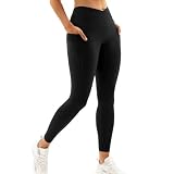 Vertvie Damen Leggings mit Taschen V Cross Sport Leggings Blickdicht High Waist Sportleggins Lang Sporthose V Bund Yogahose Fitness Gym Hose(1pc: Schwarz,S)