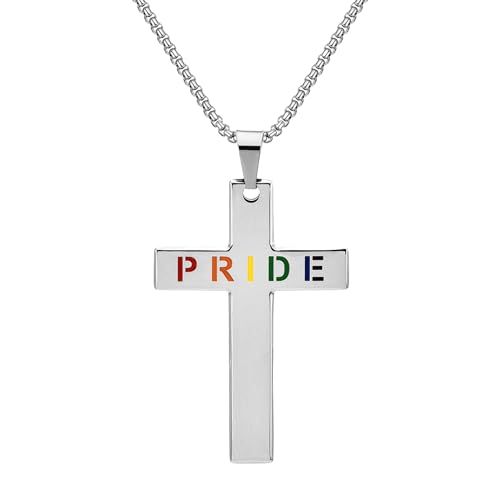 OIDEA Collar Cruz Orgullo Gay: Colgante Plata Pride Cross Latina Arco Iris de Acero Inoxidable para Hombre y Mujer Hipoalergénico Antialérgico - Para Uso Diario Regalo