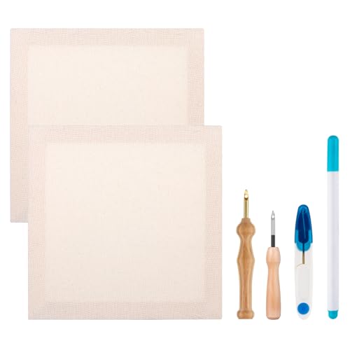 2PC 10.2x10.2 Punch Needle Frame Punch Needle kit Includes 2 Wooden Frame Covered with Monks Cloth 3.5mm and 5mm Punch Needles a Marking Pen and Scissors for DIY Craft Decoration