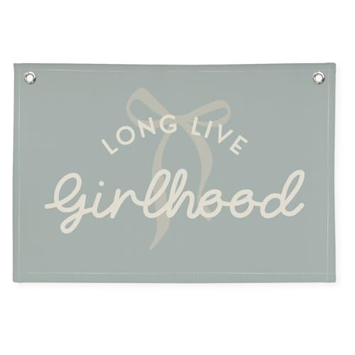 Image of Blue Girls Room Decor, Long Live Girlhood Coquette Bow Cute Nursery Playroom Wall Hanging Linen Banner Flag, Baby Blue Kids,Toddler Bedroom Decorations, Baby Showers Newborn Gift 30x20,girlroom
