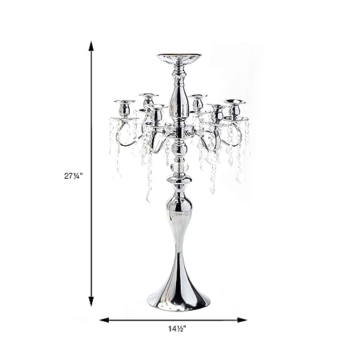 74-0198 Silky Silk Candelabra 6 Arm Pillar Candle Holder - Silver| Candelabra for Wedding Table centerpieces | Dinning Room Decorations | Home Décor (14.5