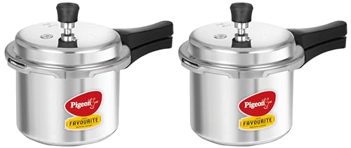 Image of Pigeon By Stovekraft Favourite Aluminium Pressure Cooker with Outer Lid Gas Stove Compatible 3 Litre Capacity for Healthy Cooking (Silver) (Pack of 2)