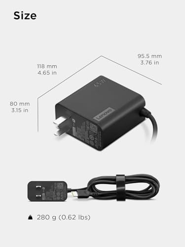 Image of Lenovo USB-C 65W Wall Charger - PD 3.0 - Power Adapter for Laptop, Tablet, Notebook, USB-C Compatible Devices - Slim, Light and Portable with 5.9 Foot (1.7m) Cable - Black