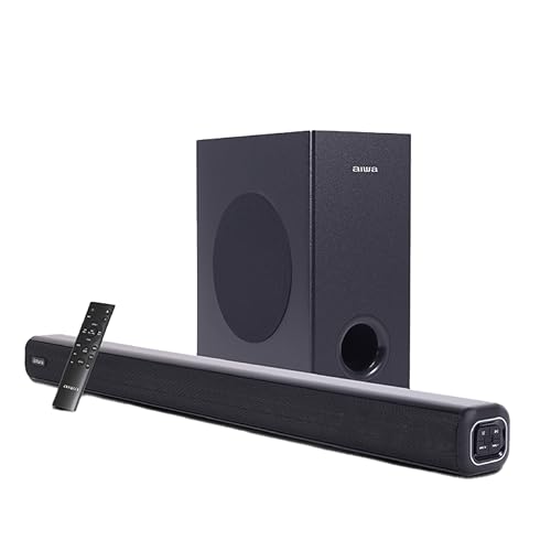 Image of Aiwa Soundbar with Bluetooth V5.3 and Powerful Bass, 5.25 Inches Subwoofer, 2.1 Channel with Remote Control SD Card, HDMI AUX, USB and Optical Connectivity 180W Sound bar | Kabuki - AW-SSB180 (Black)