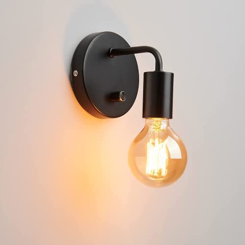 Industrial Wall Lights with Switch Dimmable Wall Lights Rotary Stepless Dimming Black Metal Wall Lamps for Kitchen Stair Restaurant Living Room Wall Lighting Fixture E27 Base - Black