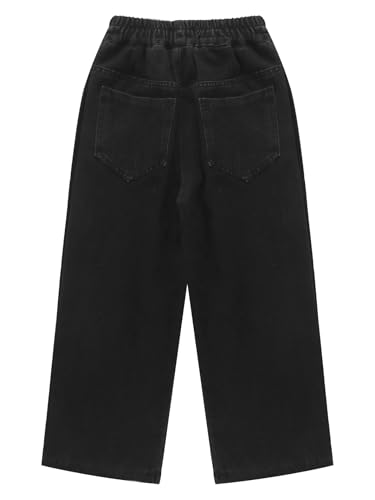 Girls Kids Denim Jeans Pants Straight-Leg High Elastic Waistand Buttons Trousers with Pockets4