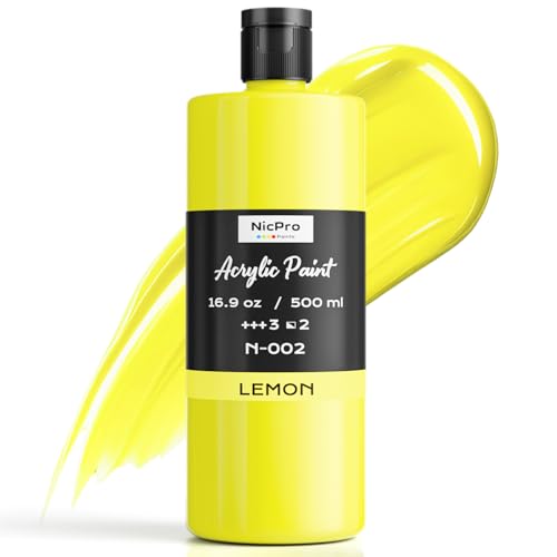 Image of Nicpro Lemon Yellow Large Acrylic Paint (16.9 oz, 500 ml), Rich Pigments | Non Toxic Craft Paint for Multi Surface, Canvas, Wood, Fabric, Stone - Art Painting Supplies for Beginners, Artists & Adults
