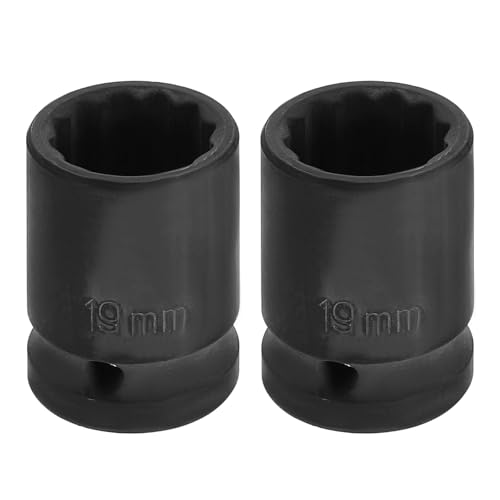 Image of HARFINGTON 2pcs 1 /2 inch Drive x 19mm Shallow Impact Socket 12-Point Metric CR-V Steel Spindle Nut Impact Flip Sleeve for Home Auto Nuts Bolts Repair