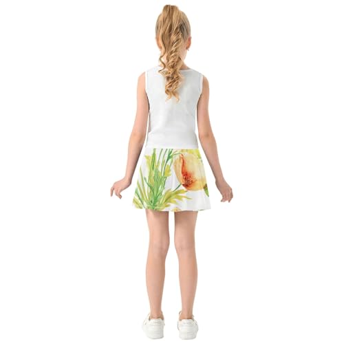 Watercolor Poppy Flowers Floral Toddlers Tennis Skirts Breathable Girls Skorts Athletic Shorts Teen Skirt 4t4