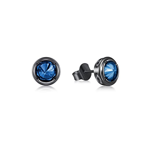 Immobird Boucles D'oreilles Argent Sterling 925 avec Gemme Unisex Clous d'oreilles Homme Femme Cadeau pour Homme Femme (Pierre bleue)