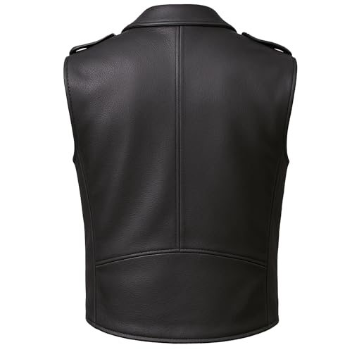Men's Classic Leather Motorcycle Biker Concealed Carry Vintage Vest Black