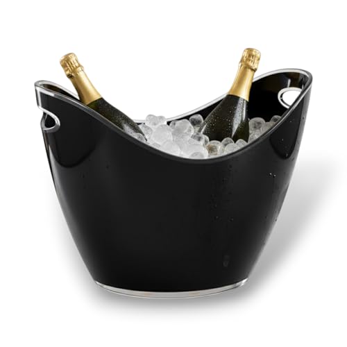 Chabrias Ltd 8 Litre Black Acrylic Ice Bucket - 35 x 26 x 27cm - Large Drinks & Champagne Tub with Carry Handles - 8 Litre Beverage Drinks Cooler for Wine, Beer & Garden Parties (1-Pack)