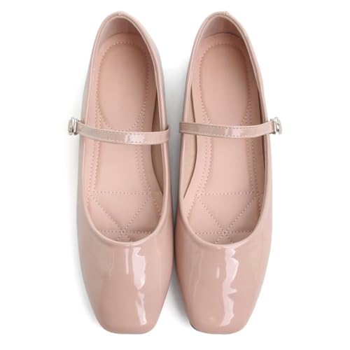 Image of TN TANGNEST Leather Flats for Women Retro Mary Jane Flats | Comfortable Square Toe Slip On Flats with Buckle Strap, Soft Work Flats Office Shoes