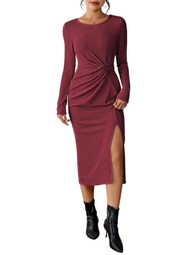 Women's 2026 Fall Midi Dress Long Sleeve Casual Slim Fit