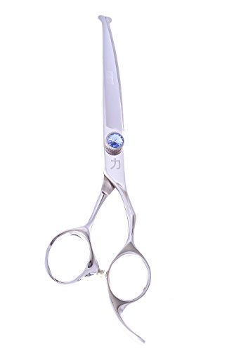 ShearsDirect Japanese 440C Curved Ball Tip Shear with Anatomic Handle and Blue Gem