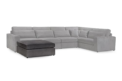 Honeypot Modular Sofa, Convertible U Shaped Corner Sectional Sofa Couch with Grey Fabric (Footstool Piece) - Image 4
