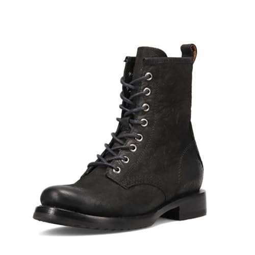 Image of Frye Veronica Women's Combat Boots Crafted from Hand-Burnished Vintage Italian Leather with Genuine Stitch-Down Welt Construction and Leather Lining - 6 inch Shaft Height