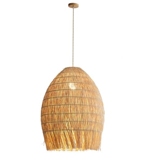 Suspension en rotin avec câble réglable, lustre tressé main au style rustique