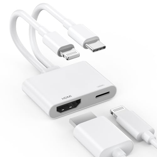 2 in 1 Lightning and USB-C to HDMI Adapter for iPhone 17 16 15 14 13 12